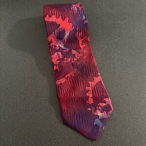 Silk Men's‎ Tie Hand Painted Red Burgundy Blue Dye by Dan Dee Made In USA